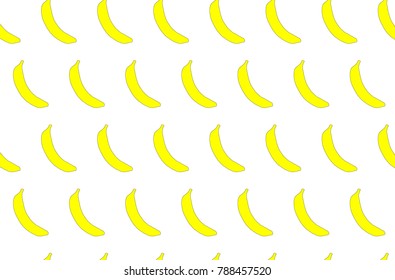The pattern from tropical, African, yellow, bright, tasty, juicy, fresh, hand-drawn bananas with a black stroke on a green background. Vector illustration.