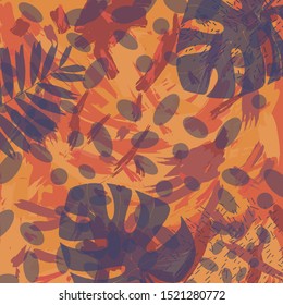 Pattern of tropical beach leaves, monstera. Background, texture, print Vector illustration