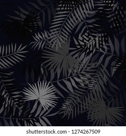 Pattern with tropical exotical leaves palms. black and white silhouette. Vector illustration
