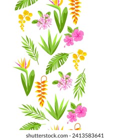 Pattern with tropical flowers. Decorative exotic foliage and plants.