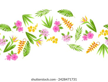 Pattern with tropical flowers. Decorative exotic foliage and plants.