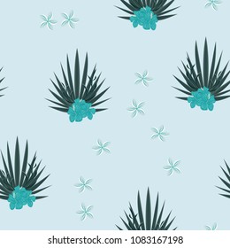 Pattern with tropical flowers and leaves. Monster and hibiscus. Flower patterns in pastel colors. A tropical forest.