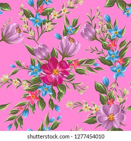 Pattern with tropical flowers. Spring, summer print. Hand drawn watercolor vector illustration.