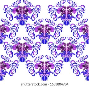 Pattern, tropical flowers in violet color. Creative design for various backgrounds