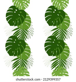 Pattern with tropical foliage on a white background 