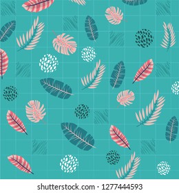 Pattern with tropical jungle leaves, monstera, banana, palms. Vector illustration