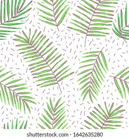 Pattern tropical leaves exotic coconut palm tree. Vector seamless summer background.