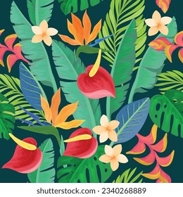 Pattern of tropical leaves and flowers
