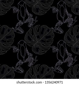 pattern tropical leaves and frogs