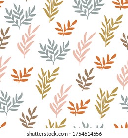 Pattern with tropical leaves. Hand-drawn stylized leaves. Botanical illustration