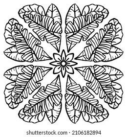 Pattern with tropical leaves and mandala ornaments 