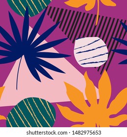 pattern with tropical leaves on a colored background, Hawaiian pattern