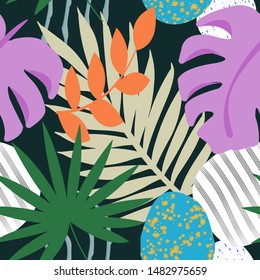 pattern with tropical leaves on a colored background, Hawaiian pattern