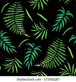pattern of tropical leaves on a dark background