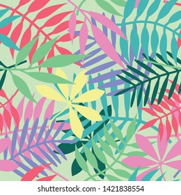 Pattern With Tropical Leaves. Seamless Vector Background.