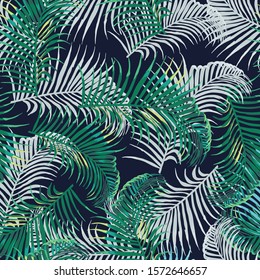 Pattern with tropical leaves. Swimwear botanical design.
