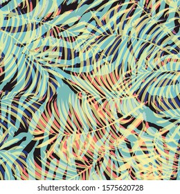 Pattern with tropical leaves. Swimwear botanical design.