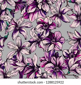 Pattern with tropical lily on grey background