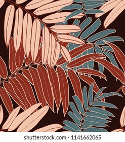 Pattern of tropical palm, leaves of the jungle. Vector floral pattern.