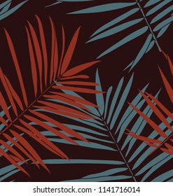 Pattern of tropical palm, leaves of the jungle. Vector floral pattern.
