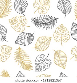 Pattern with tropical palm leaves, monstera silhouettes. Vector illustration for decor, design for  textile, web page background.