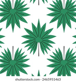 Pattern of tropical and palm leaves. Silhouettes green branches, leaves in minimalist flat style. Exotic summer background with leaves on white background. Print for gift wrapping, fabric, textile