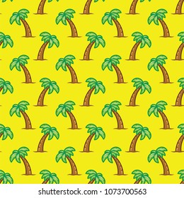 Pattern tropical palm tree on yellow background. Exotic palm tree seamless pattern