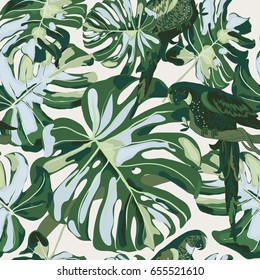 Pattern from tropical palm tree on a milk background