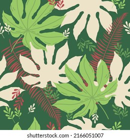 pattern of tropical plants and leaves. seamless pattern of green tropical leaves.