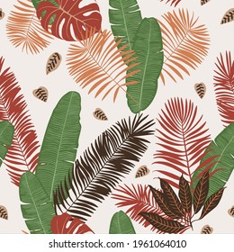 Pattern tropics leaves  vector modern. Color beige green, trend ornament