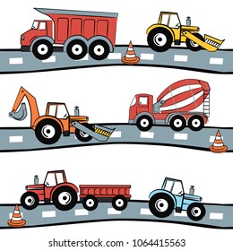 pattern with truck and tractor on road