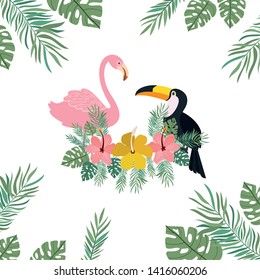 pattern of tucan and flemish with summer flowers