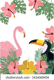 pattern of tucan and flemish with summer flowers