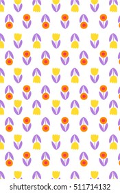 pattern of tulip flowers in a bright red and yellow color on white background. Vector texture.