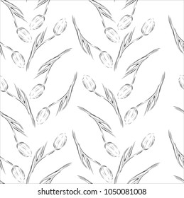 Pattern with tulip flowers, linear pattern, background