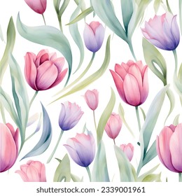 Pattern with tulip flowers watercolor on white background. beautiful floral pattern with watercolor flowers. watercolor flowers. seamless pattern. watercolor tulips.
