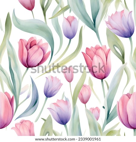 Pattern with tulip flowers watercolor on white background. beautiful floral pattern with watercolor flowers. watercolor flowers. seamless pattern. watercolor tulips.