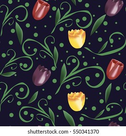 pattern with tulip purple, yellow, red colors