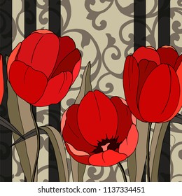 pattern with tulips on a decorative background
