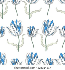 Pattern with tulips.Seamless vector print with flowers.Colorful textile texture