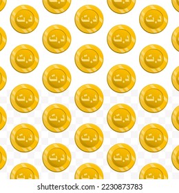 Pattern of Tunisian Dinar coins on transparent background with mini doodle (icons) and gold color. Vector Illustration