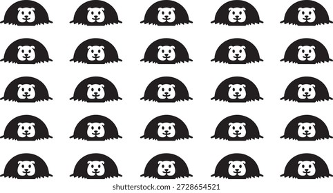 Un patrón de veinte erizos de dibujos animados idénticos dispuestos en cuatro filas sobre un fondo blanco limpio, creando un diseño simple visualmente atractivo.