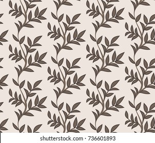 A pattern of twigs with beige leaves. Decorative, abstract. Suitable for curtains, wallpapers, fabrics, tiles, wrapping paper.