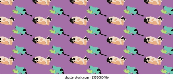 pattern with Two adorable kittens playing together