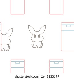 pattern of two simple colored checkmarks with rectangular cosmetic tubes with rabbits next to them, meaning that cosmetic products are not tested on animals