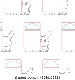 pattern of two simple colored cosmetic deodorant check marks with rabbits next to them, meaning that cosmetic products are not tested on animals