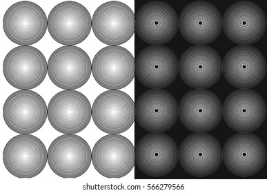 Pattern with two types of concentric circles. Small geometric circles. Black and white