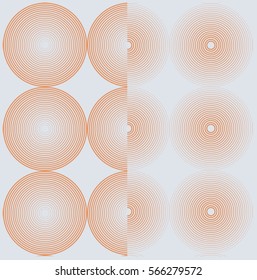 Pattern with two types of concentric circles. Big geometric circles. Grey and orange