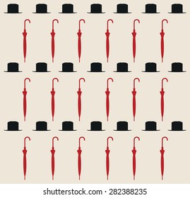 Pattern with umbrella and hat, vector illustration