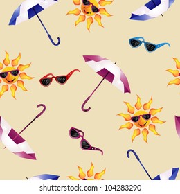 Pattern with umbrella , sunglasses and sun